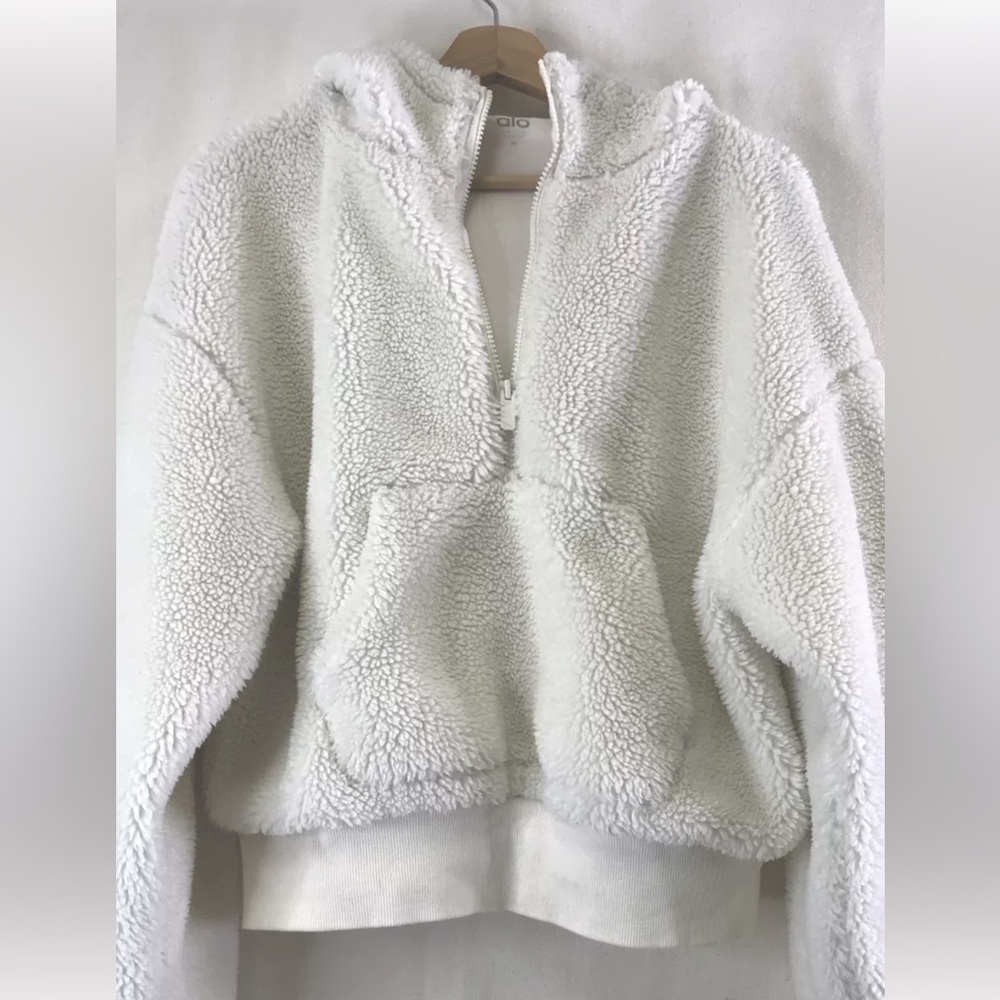 Alo white Sherpa half zip hoodie jacket